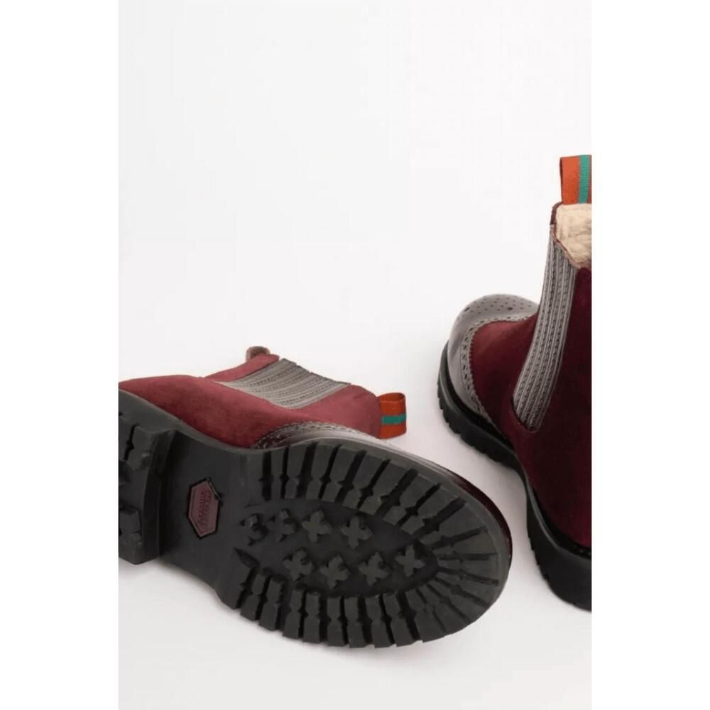 NEW PENELOPE CHILVERS women's oscar brogue-tip wool-lined boots in burgundy sued - Picture 3 of 6